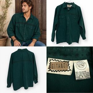 Vintage Gitano Button Up Shirt Green Western Workwear 90s Mens Large